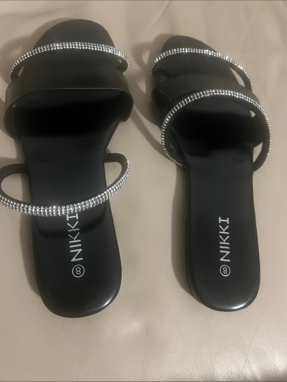 NIKKI Black Rhinestone-Embellished Slide Sandals